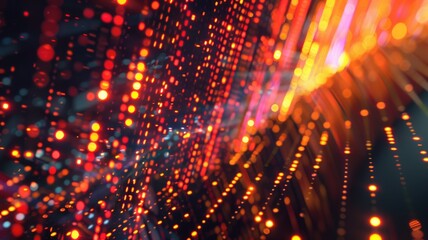 Fototapete - Abstract picture micro light sparkling particle represent data flow vivid flowing wave with high tech background, create digital effect scene perfect for energetic and fantasy wallpaper design. AIG53.