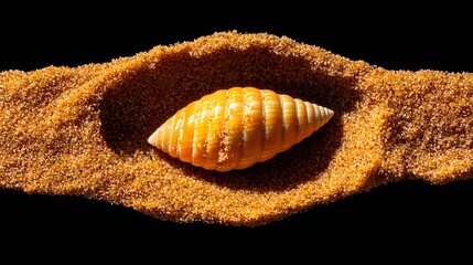 Poster - Orange Seashell in Textured Sand on Black Background