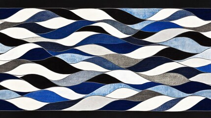 Poster - Abstract Wavy Pattern with Blue, Black, and White Textured Bands Design