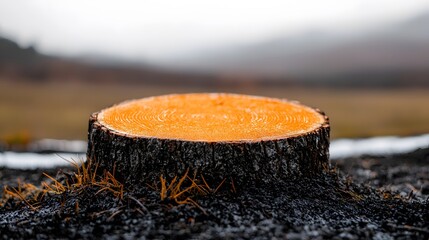 Poster - Orange Tree Stump in Foggy Field