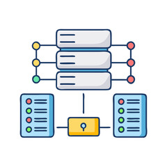 Aufkleber - Data server network database connection system architecture diagram with security lock and lists icon