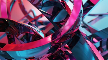 Poster - Abstract 3D spheres and cubes in pink and blue tones. Digital art and geometric shape floating in the air surrounded with space and neon vibrant color background. AIG53.