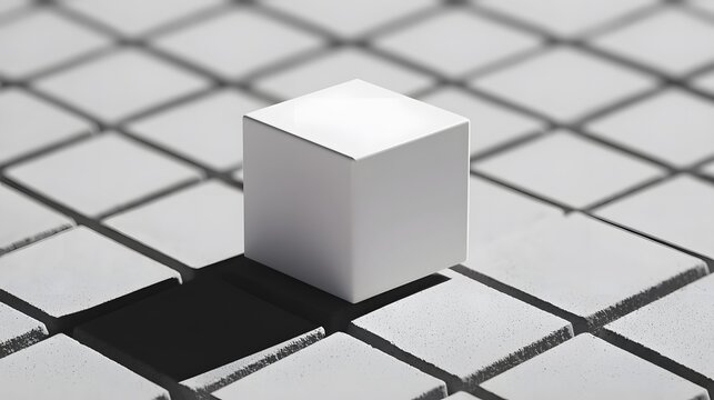 White Cube Product Mockup on Grey Tile Background