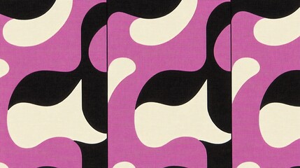 Poster - Retro inspired organic pattern in soft purple with black and cream