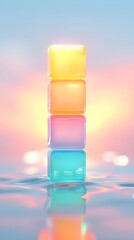 Poster - Pastel Color Stacked Cubes Reflecting on Water