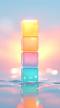 Pastel Color Stacked Cubes Reflecting on Water