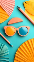 Poster - Pastel Desk Accessories Flatlay: Vibrant Summer Theme