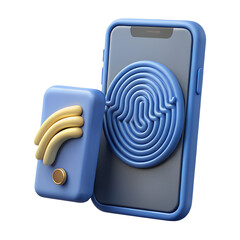 Poster - 3D Render of Smartphone with Fingerprint Scanner Icon