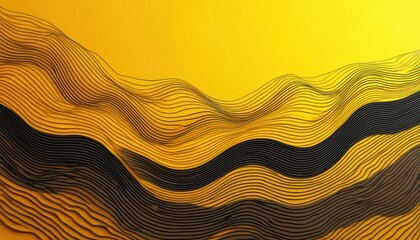 Aufkleber - Abstract geometric art with yellow topographic background. Black lines forming wave-like shapes. Modern digital art for design. Trendy illustration in yellow and black colors.