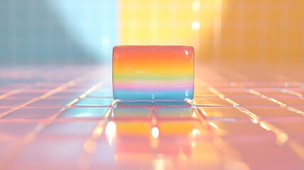 Poster - Rainbow Cube on Pastel Grid: Abstract Geometric Design