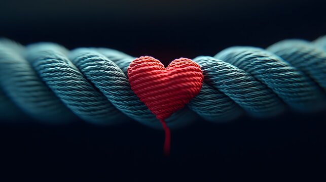 Red Knit Heart on Blue Twisted Rope