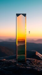 Poster - Reflective Glass Prism on Mountaintop at Sunset