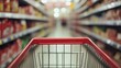 © Letterfall Std - Grocery Run Red Cart Perspective Through Blurred Aisles.