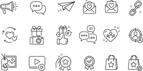 Brand ambassador, pr and public influence editable stroke outline icons set isolated on white background flat vector illustration.