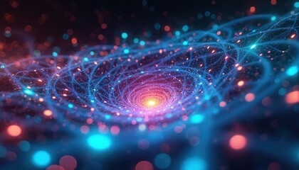 Poster - Abstract 3D rendering, fractal light background with vibrant colors. Digital art concept features swirling patterns, dynamic movement, energy, futuristic elements. Ideal for tech, science, data