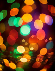 Poster - Colorful bokeh lights form an abstract pattern, creating a vibrant and festive background with blurred circles and shapes.