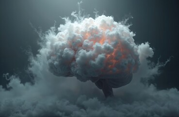 Poster - 3D illustration brain as cloud in stormy sky. Creative concept for brainstorm, intelligence, innovation, idea generation, thinking process. Abstract art, generative AI, suitable for business,