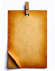 Poster - Old paper sheet with curled corner hanging on wooden clothespin. Aged paper background for vintage designs or retro style messages.