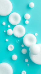 Leinwandbilder - Abstract arrangement featuring white spheres and circles of varying sizes on a vibrant turquoise background, creating a modern and minimalist aesthetic.