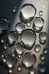 Poster - Close up shot of water droplets on a surface, creating a fresh and clean aesthetic with a focus on texture and reflection.