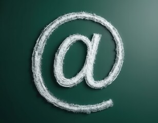 Poster - At symbol drawn with white chalk on green chalkboard. Email sign for communication, cyberspace, internet, business, marketing, and online promotion. Information contact concept.