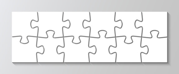 Jigsaw puzzle info graphic. Parts of process diagram infographic. Rectangle business presentation with 12 pieces. Jigsaw puzzle info graphic. Puzzle grid. Vector illustration