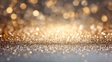 Poster - Shimmering golden glitter spreading across blurred festive background, radiating celebratory glamour and magical luminosity