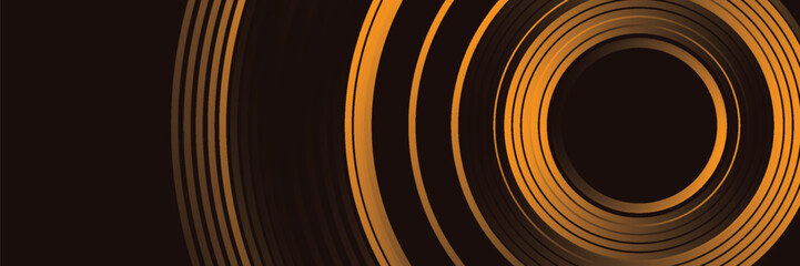 Poster - 3D brown lines techno abstract background overlap layer on dark space with circles shapes effect decoration. Modern graphic design element stripes style concept for web banner, card, or brochure cover