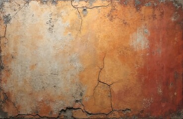 Poster - Aged concrete wall texture with cracks, scratches. Orange, red, yellow colors. Grunge background pattern suitable for artistic concepts. Weathered surface, abstract backdrop for designs,
