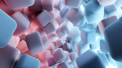 Poster - Abstract background of soft puffy cubes floating in space. Concept of data flow, cloud computing, modern technology for design and web banner.