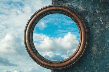 Wall Mural - a creative shot with a mirror reflecting the sky.