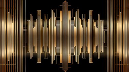 Wall Mural - An art deco style design with golden lines and shapes on a black background