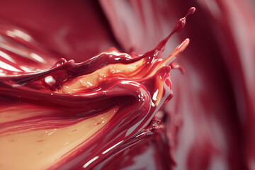 Leinwandbilder - Close-up of red and beige liquid texture, swirling and splashing, creating dynamic, abstract shapes, suggesting movement and fluidity, ideal for design backgrounds