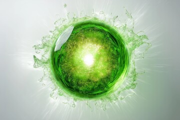 Poster - Green glowing energy sphere with radiant core and eco aura representing sustainable power and environmental energy, Generative AI