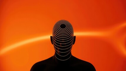 Poster - Mysterious Silhouette: A striking visual of an anonymous figure's silhouette against a vibrant orange backdrop, evoking feelings of intrigue and abstract minimalism.