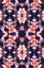 Poster - Retro symmetrical lilacs pattern in art style. Seamless repeating floral print on fabric. Illustration in vintage style. Abstract background for design. Decorative ornament, wallpaper, textile design.