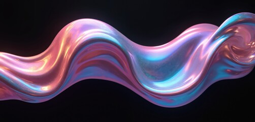 Poster - iridescent liquid blob shape on black background. holographic wavy melted substance. futuristic art 