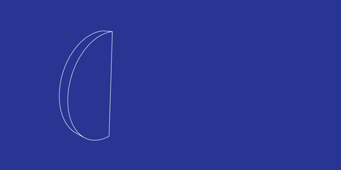 Poster - the outline of a large semicircle symbol made of white lines on the left. 3d view of the object in p
