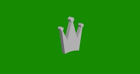 Poster - Isolated realistic white crown symbol front view with shadow. 3d illustration on green chroma key background