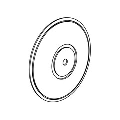 Poster - The outline of a large gramophone record symbol is made with black lines. 3D view of the object in perspective. Vector illustration on white background