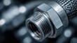 © Pixelzone - A stunning image of hydraulic mechanism connection with metal braided hose and threaded fitting for secure fluid transfer in industrial and mechanical applications.