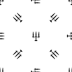 Poster - Seamless pattern of repeated black candlestick with candles symbols. Elements are evenly spaced and some are rotated. Illustration on transparent background