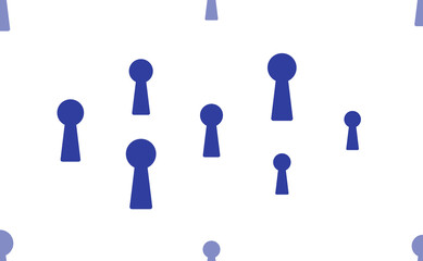 Poster - Seamless pattern of large isolated blue keyhole symbols. The pattern is divided by a line of elements of lighter tones. Illustration on light transparent background