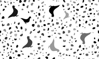 Poster - Abstract seamless pattern with bird pigeon symbols. Creative leopard backdrop. Illustration on transparent background