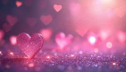 Poster - romantic glitter heart illustration on background. glowing pink hearts bokeh, sparkle texture. valen