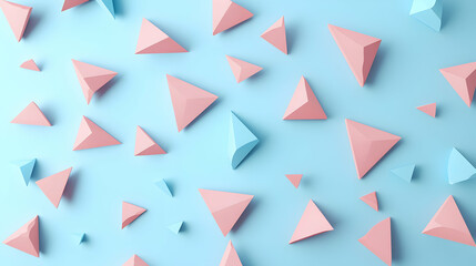 Poster - Pastel geometry: An array of pink and blue triangles on a soft cyan field