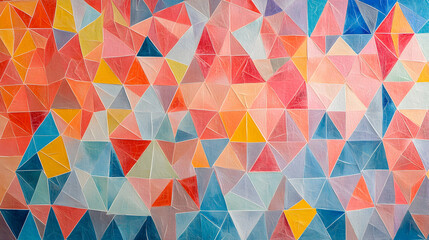 Poster - Vibrant kaleidoscopic arrangement of triangles forming an abstract composition