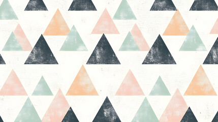 Poster - Abstract Geometric Wallpaper with Pastel Triangles and Distressed Texture