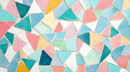 Poster - Pastel triangles arranged abstractly, a cheerful, chaotic mosaic design