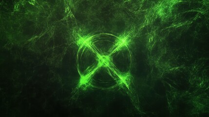 Aufkleber - Toxic green radioactive abstract background with glowing warning symbol and grunge texture.